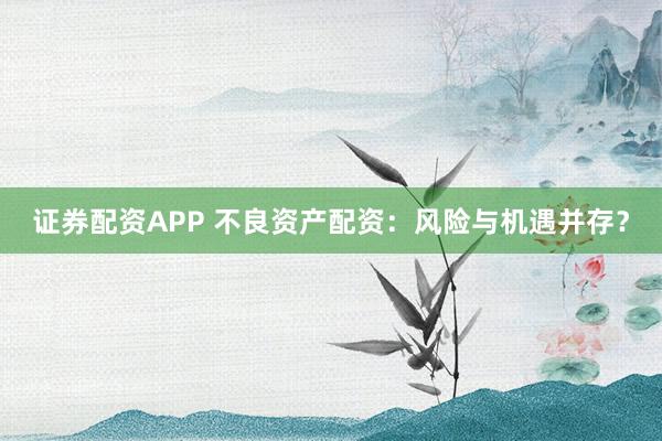 证券配资APP 不良资产配资：风险与机遇并存？