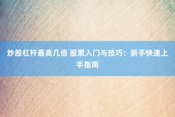 炒股杠杆最高几倍 股票入门与技巧：新手快速上手指南
