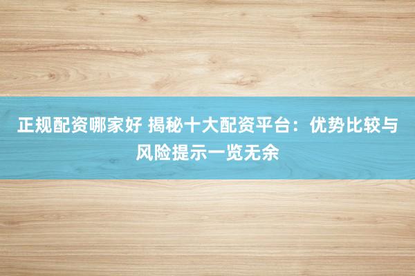 正规配资哪家好 揭秘十大配资平台：优势比较与风险提示一览无余