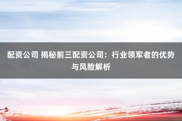 配资公司 揭秘前三配资公司：行业领军者的优势与风险解析