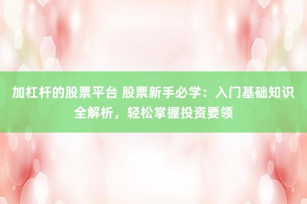 加杠杆的股票平台 股票新手必学：入门基础知识全解析，轻松掌握投资要领