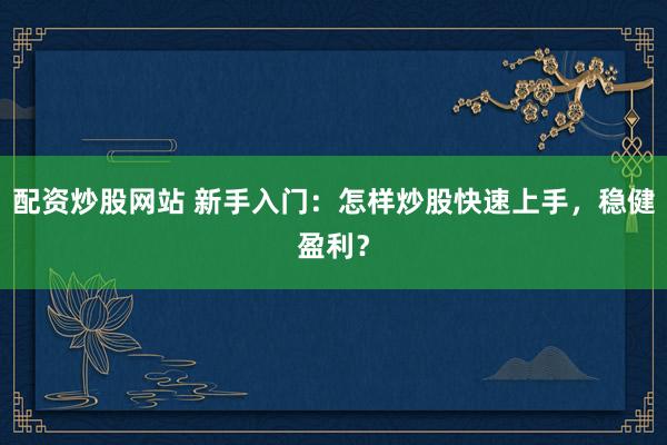 配资炒股网站 新手入门：怎样炒股快速上手，稳健盈利？