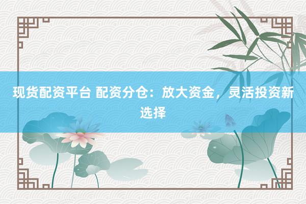 现货配资平台 配资分仓：放大资金，灵活投资新选择